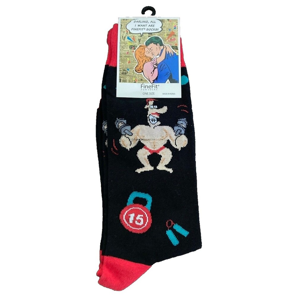 FineFit Fun Socks Mens Novelty Weightlifting Gym Fitness Crew Socks One Size New
